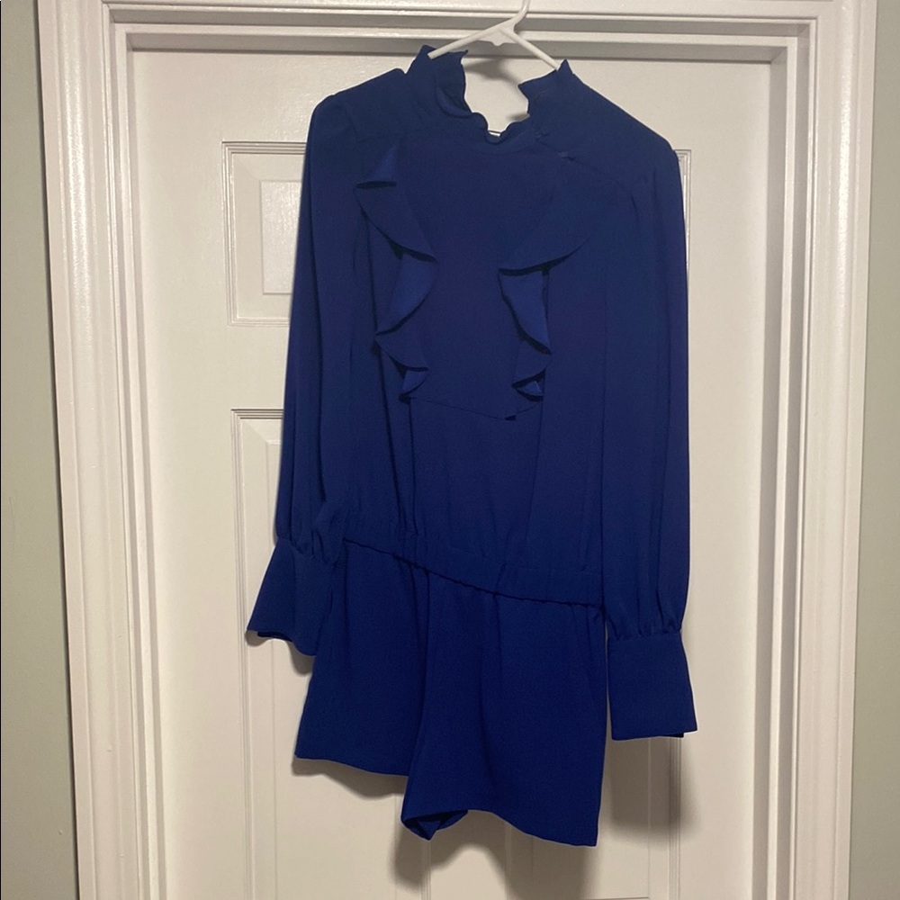 BCBGMaxAzria Blue Ruffled Jumpsuit